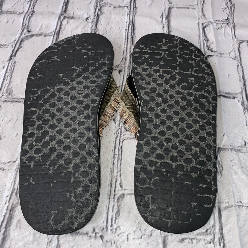 Sanuk Flip-Flops Blue Beige Fabric Men Sandals Sz 11 Comfort Summer Pre Owned